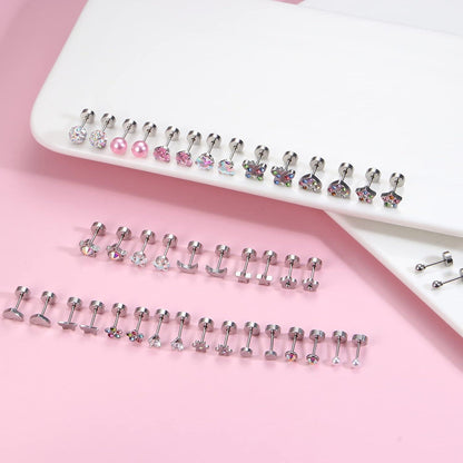 21er Kleine Ohrstecker Set Damen Mädchen Chirurgenstahl Blume