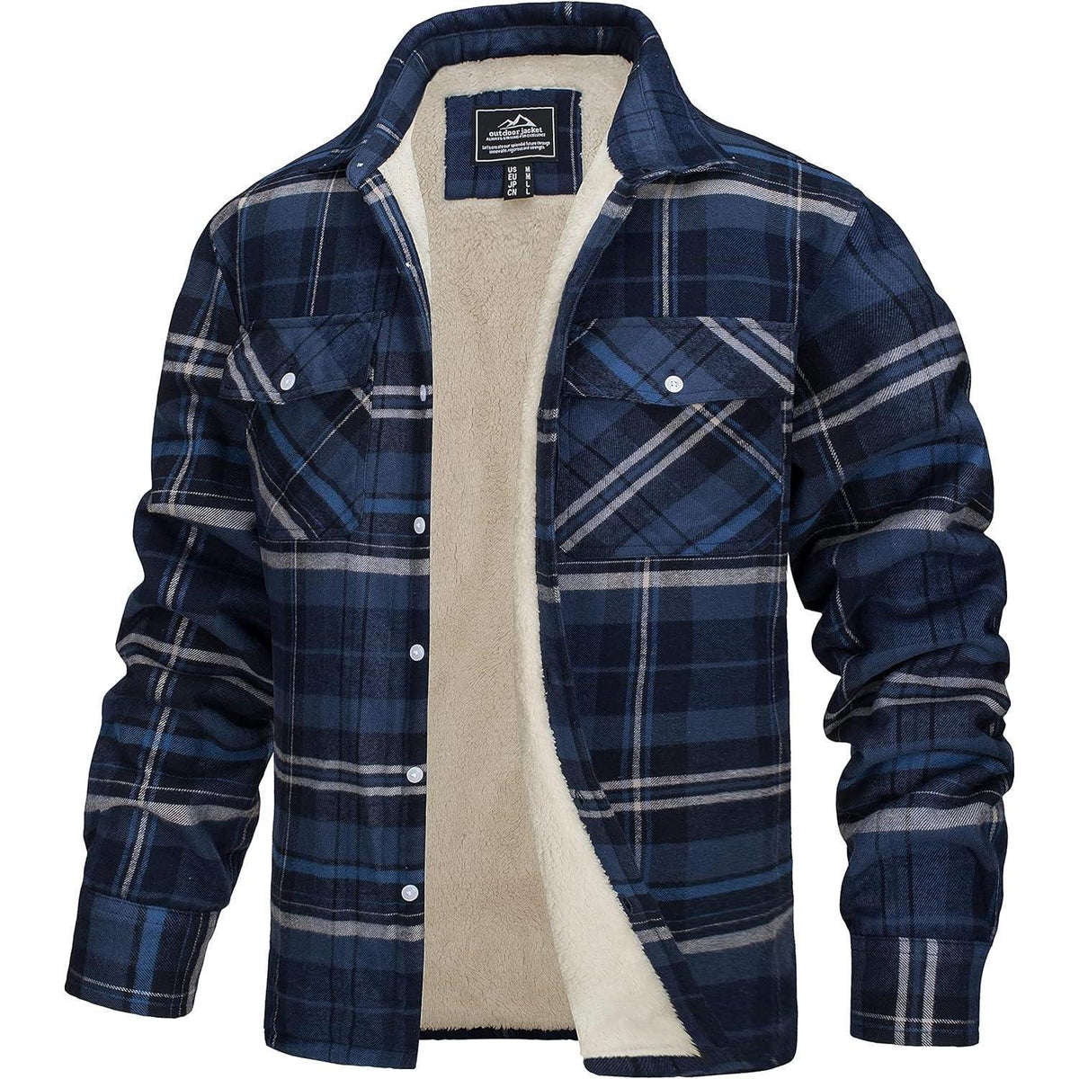 TACVASEN Herren Fleece Flanellhemd Winterjacke Blau Grau