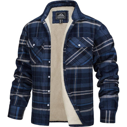 TACVASEN Herren Fleece Flanellhemd Winter Thermo Jacke Blau Grau
