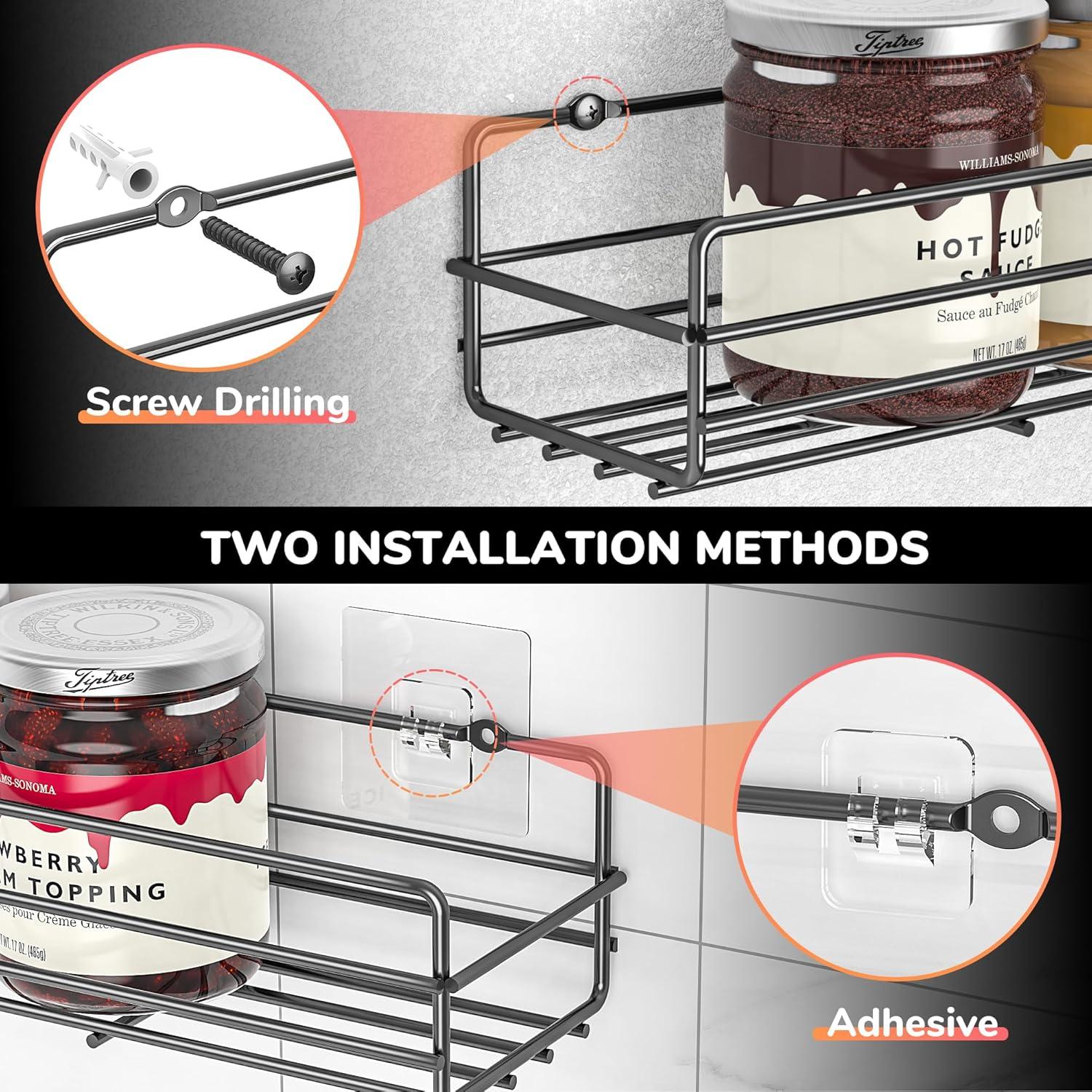 Wandregal Gewürzregal Edelstahl Schwarz 6er Organizer Ohne