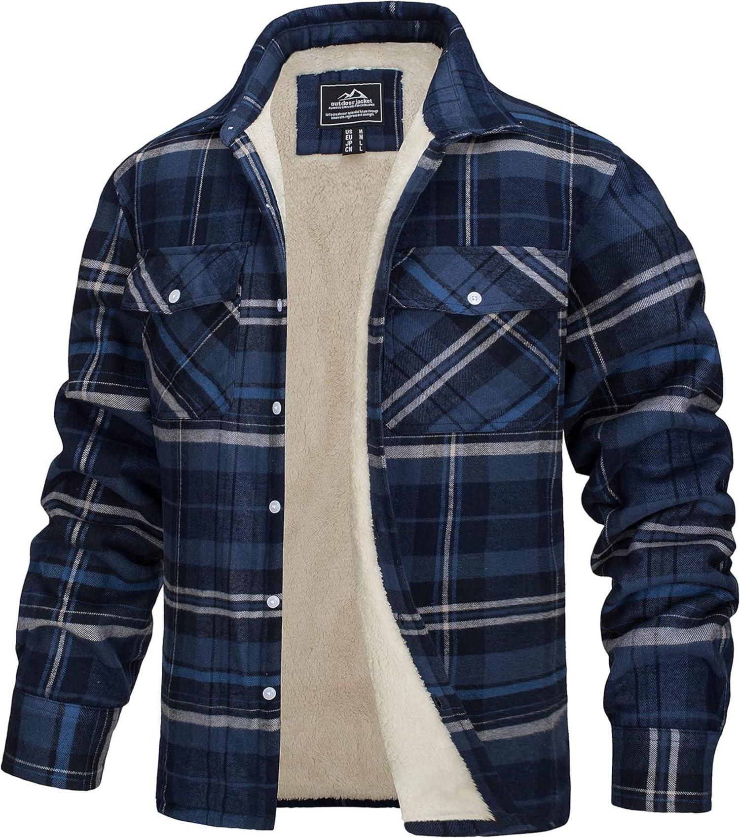 Herren Fleece Thermohemd Flanellhemd Holzfäller Winter Jacke