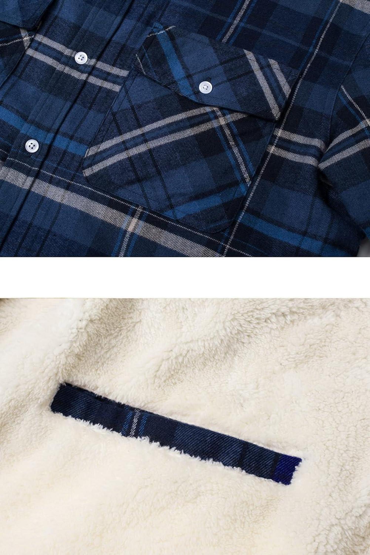 Herren Fleece Thermohemd Warm Flanellhemd Holzfällerhemd Winterjacke S Blau Grau