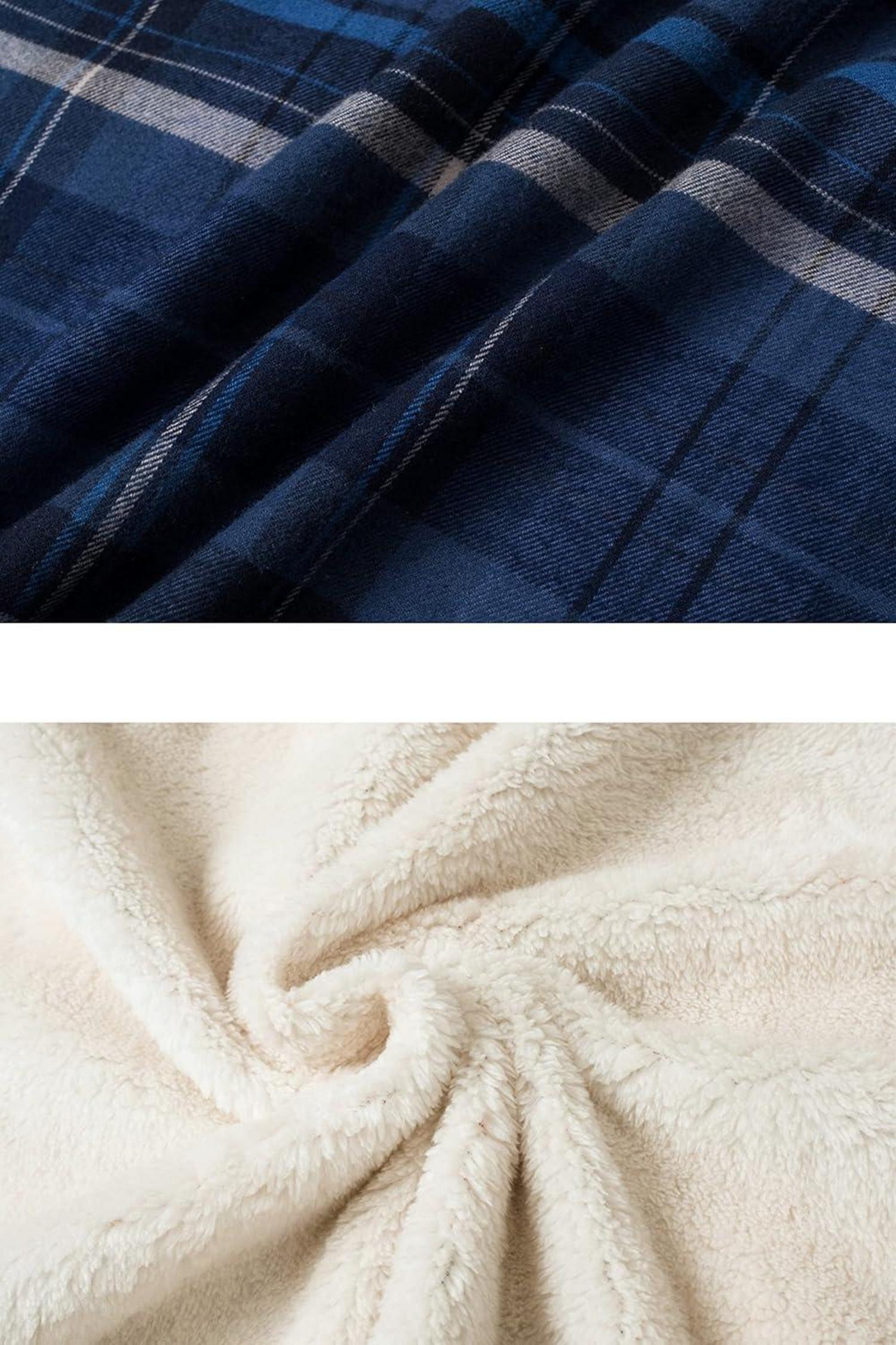 Herren Fleece Thermohemd Flanellhemd Winter Innenfleece Jacke Blau