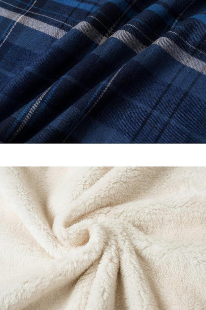 Herren Fleece Thermohemd Flanellhemd Winter Innenfleece Jacke Blau