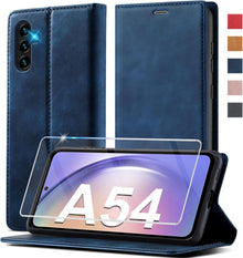 Samsung Galaxy A54 5G Handyhülle Leder Flip Wallet 360° Schutz Blau