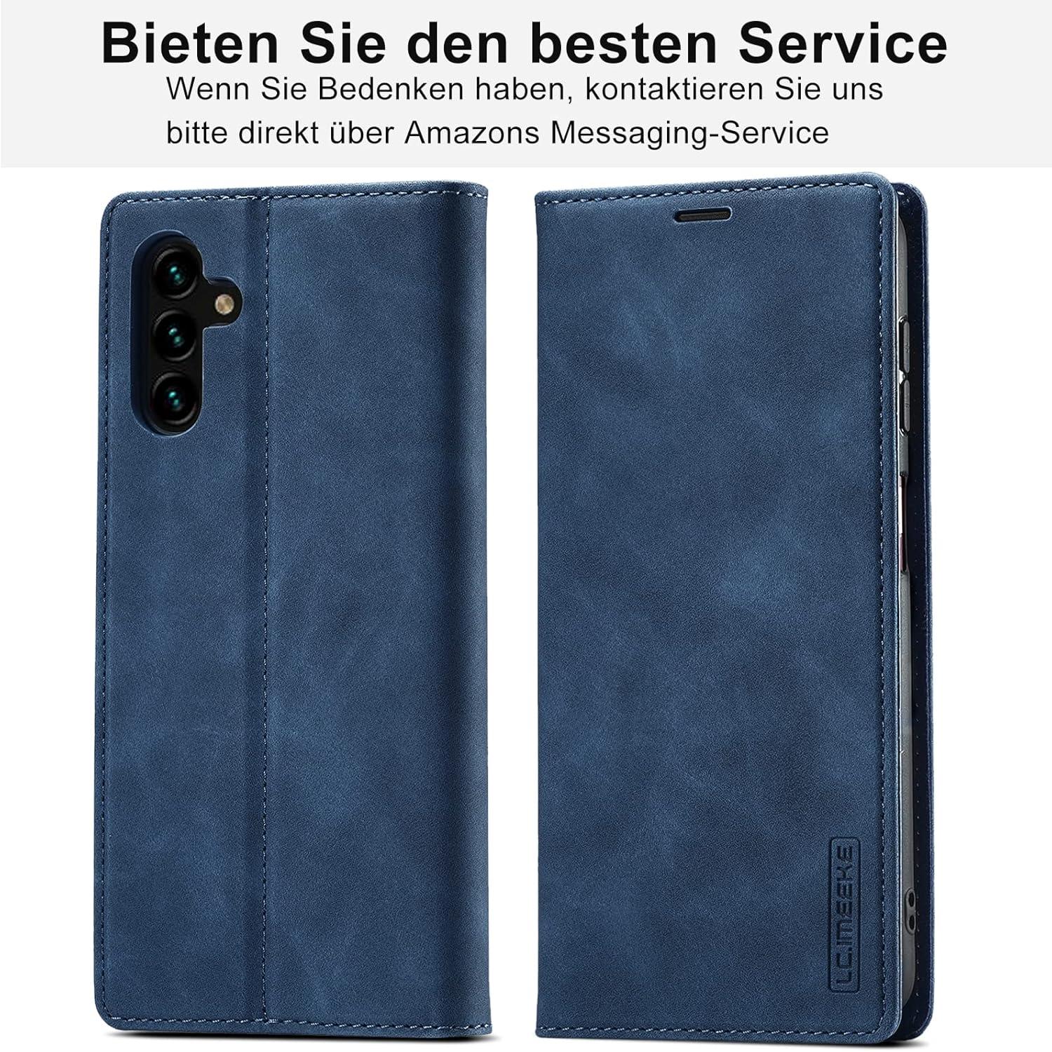 Hülle für Samsung Galaxy A54 5G Leder Wallet mit Schutzfolie Blau