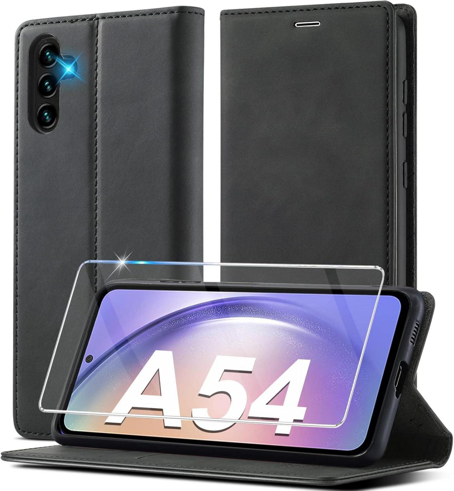 Samsung Galaxy A54 5G Hülle Leder Klappbar mit Schutzfolie