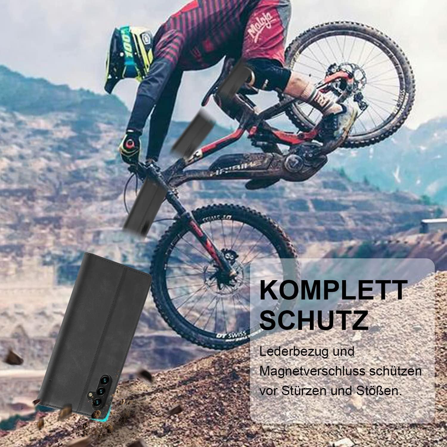 Für Samsung Galaxy A54 5G Hülle Leder Flip Wallet Case mit Schutzfolie - Schwarz