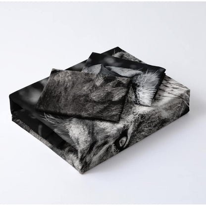 3D Löwen Bettwäsche 135x200 - Wendebettwäsche Schwarz Grau