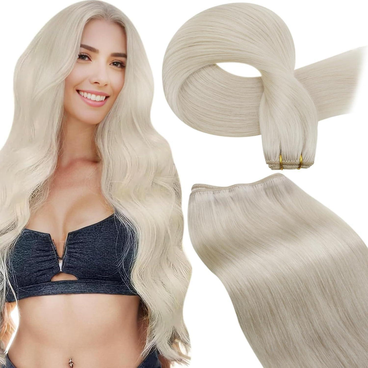 Echthaar Tressen zum Einnähen Blond #60 - 50cm, 100g