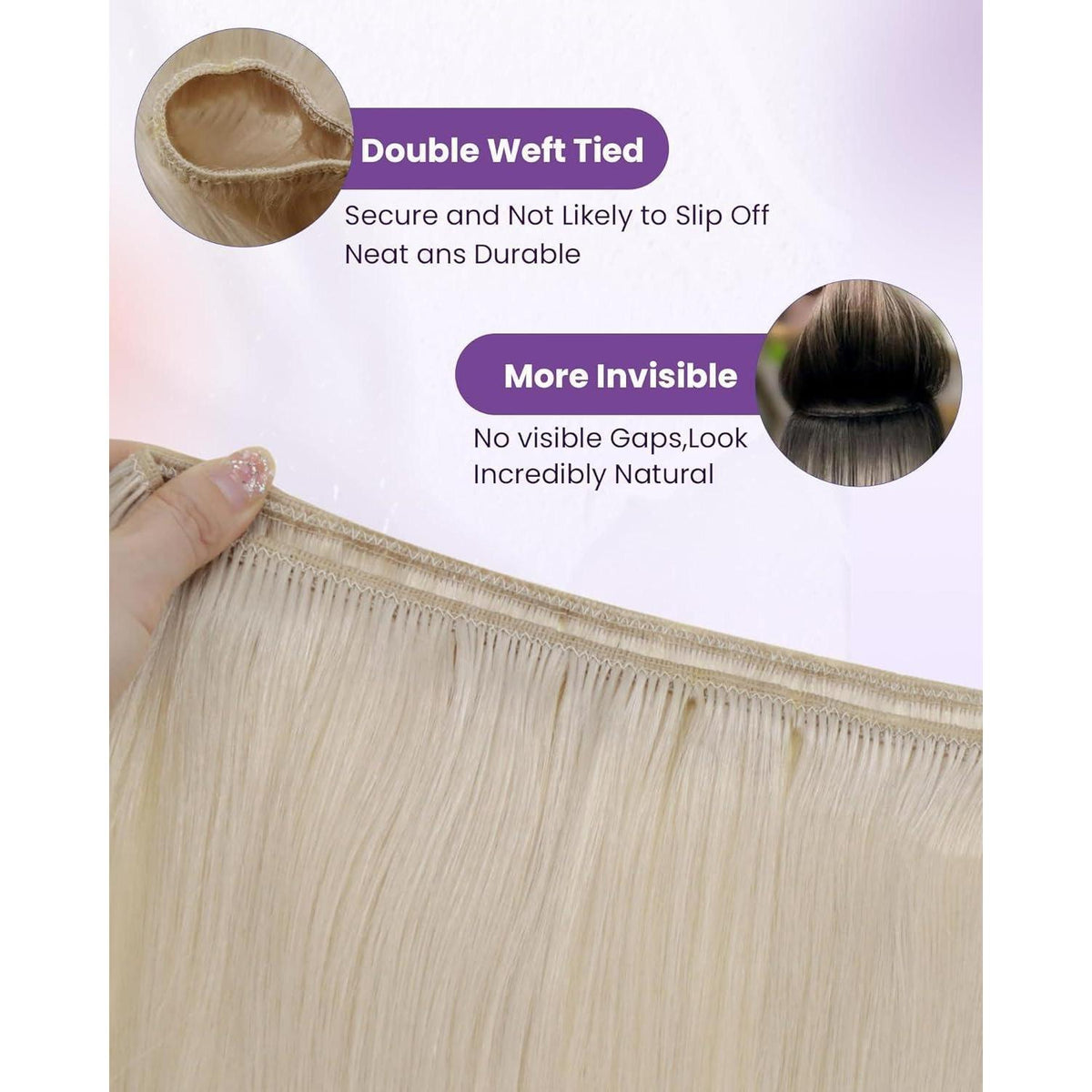 Echthaar Tressen zum Einnähen Blond #60 - 50cm, 100g