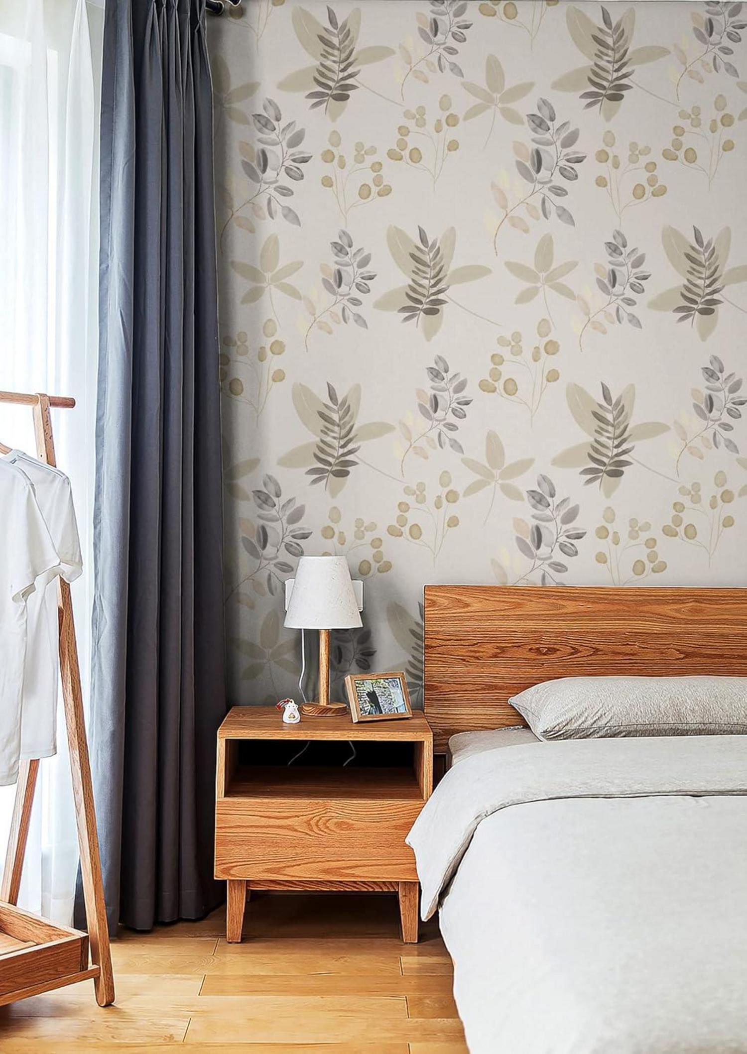 Selbstklebende Tapete Floral Blätter Weiß Grau 0.4W x 6L m