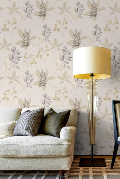 Selbstklebende Tapete Floral Blätter Weiß Grau PVC Vinyl 0,4x6m