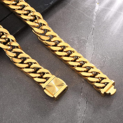 Hochwertiges 14mm Gold Armband Cuban Link Chain Herren Edelstahl 55.9cm