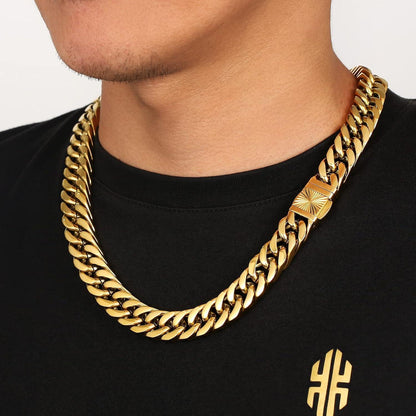KRKC&CO Panzerkette Armband Herren Edelstahl Gold Cuban Chain 55,9 cm 14mm Golden