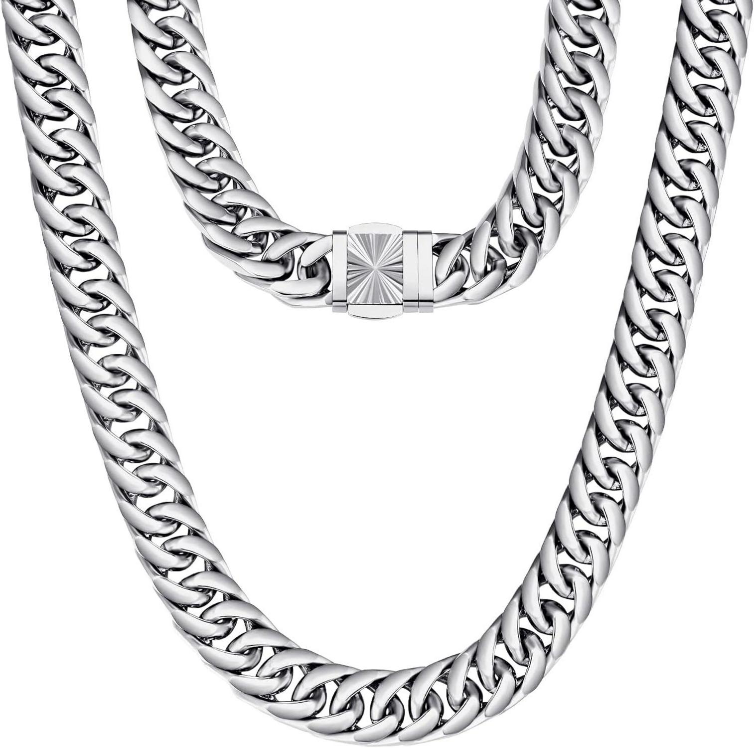 Panzerkette Herren Edelstahl Cuban Link 18K Gold Silber 14mm 50.8cm