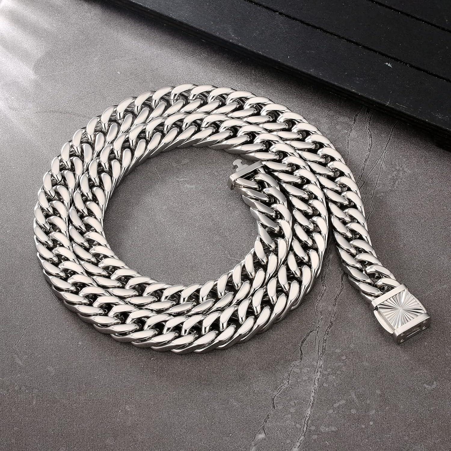 Panzerkette Herren Edelstahl Cuban Link 18K Gold Silber 14mm 50.8cm