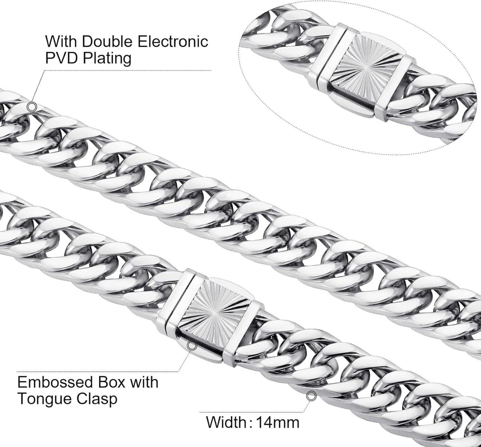KRKC&CO 14mm Panzerkette Armband Herren Edelstahl Cuban Link Chain Silberkette