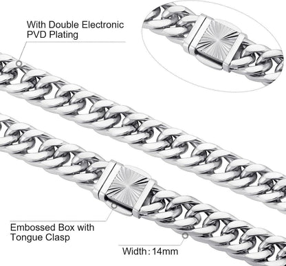 KRKC&CO 14mm Panzerkette Armband Herren Edelstahl Cuban Link Chain Silberkette
