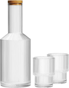 Glas-Nachttisch-Wasserkaraffe Set mit Glaskaraffe, 765ml, geripptes