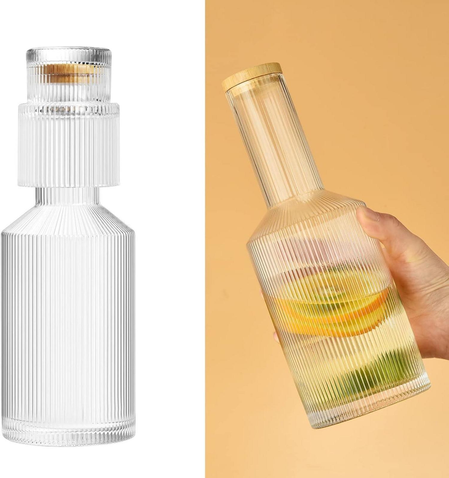 ALINK Glas-Nachttisch-Wasserkaraffe & Becher Set - Vintage 765ml