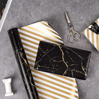 Wendbares Geschenkpapier Schwarz-Goldenes Marmordesign 10 m