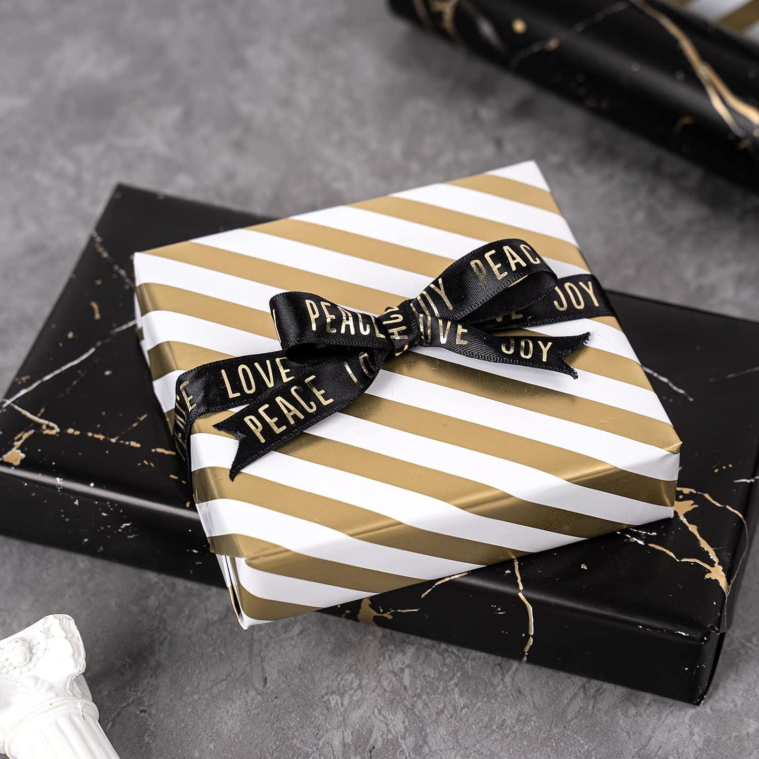 Wendbares Geschenkpapier Schwarz-Gold Marmer 43,2x10m für Geburtstag, Urlaub