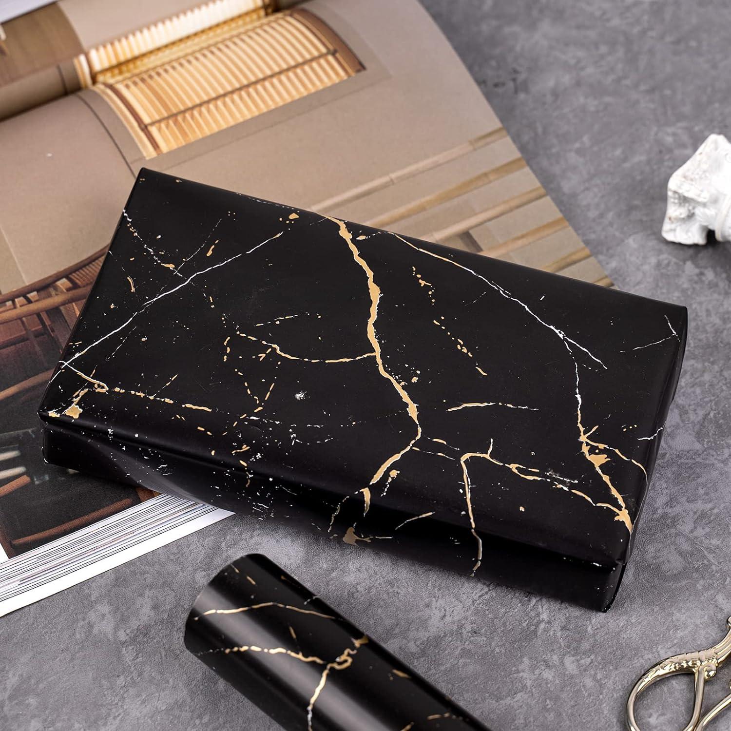 Wendbares Geschenkpapier 43,2 cm X 10 m Schwarz Gold Marmor Baby