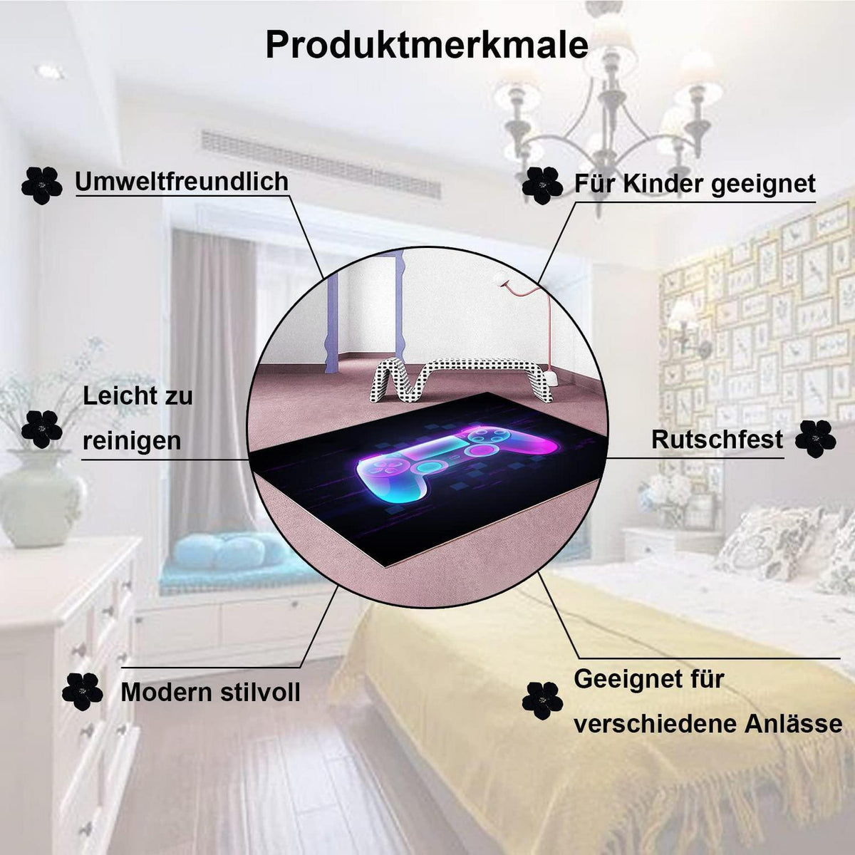 3D Gamer Teppich rutschfest – Controller Design für Kinderzimmer