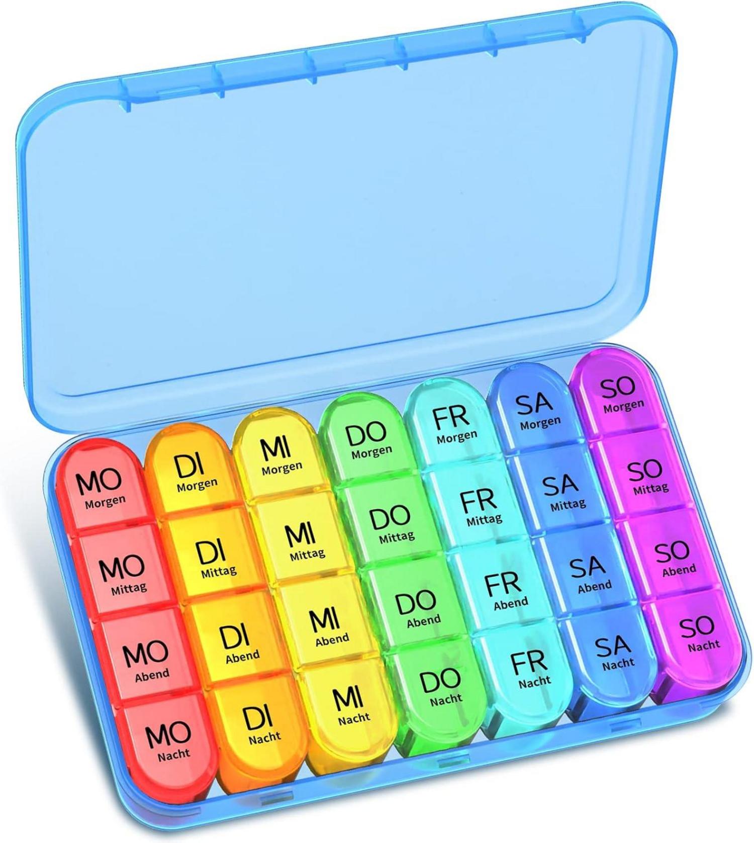 Pillendose 7 Tage 4 Fächer BPA frei Tablettenbox 7 Tage