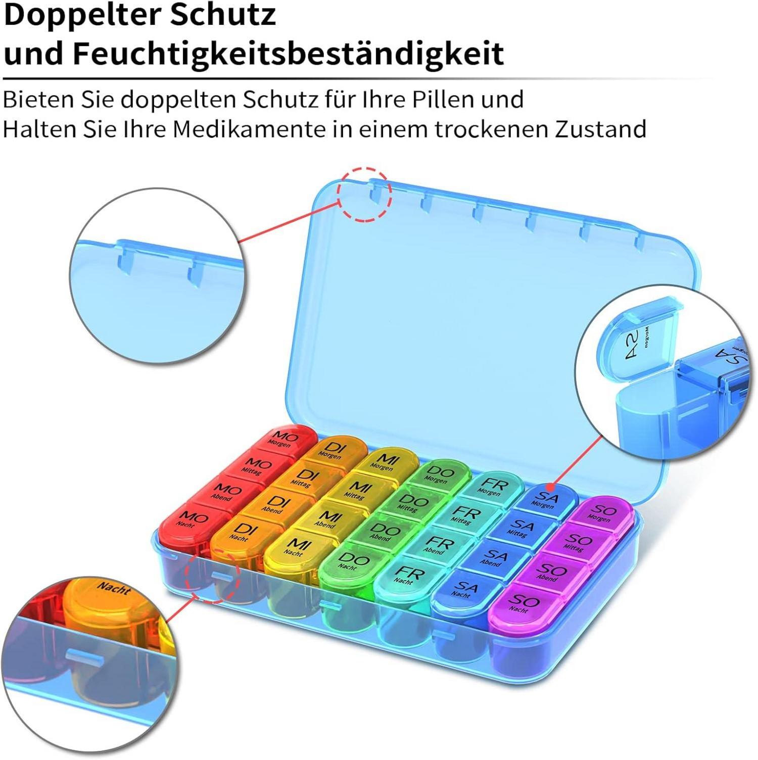 Pillendose 7 Tage 4 Fächer BPA frei Tablettenbox 7 Tage