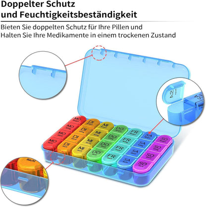 Pillendose 7 Tage 4 Fächer BPA frei Tablettenbox 7 Tage
