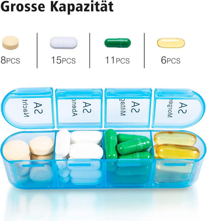 Tablettenbox 7 Tage BPA Frei Pillendose 4 Fächer Transparent
