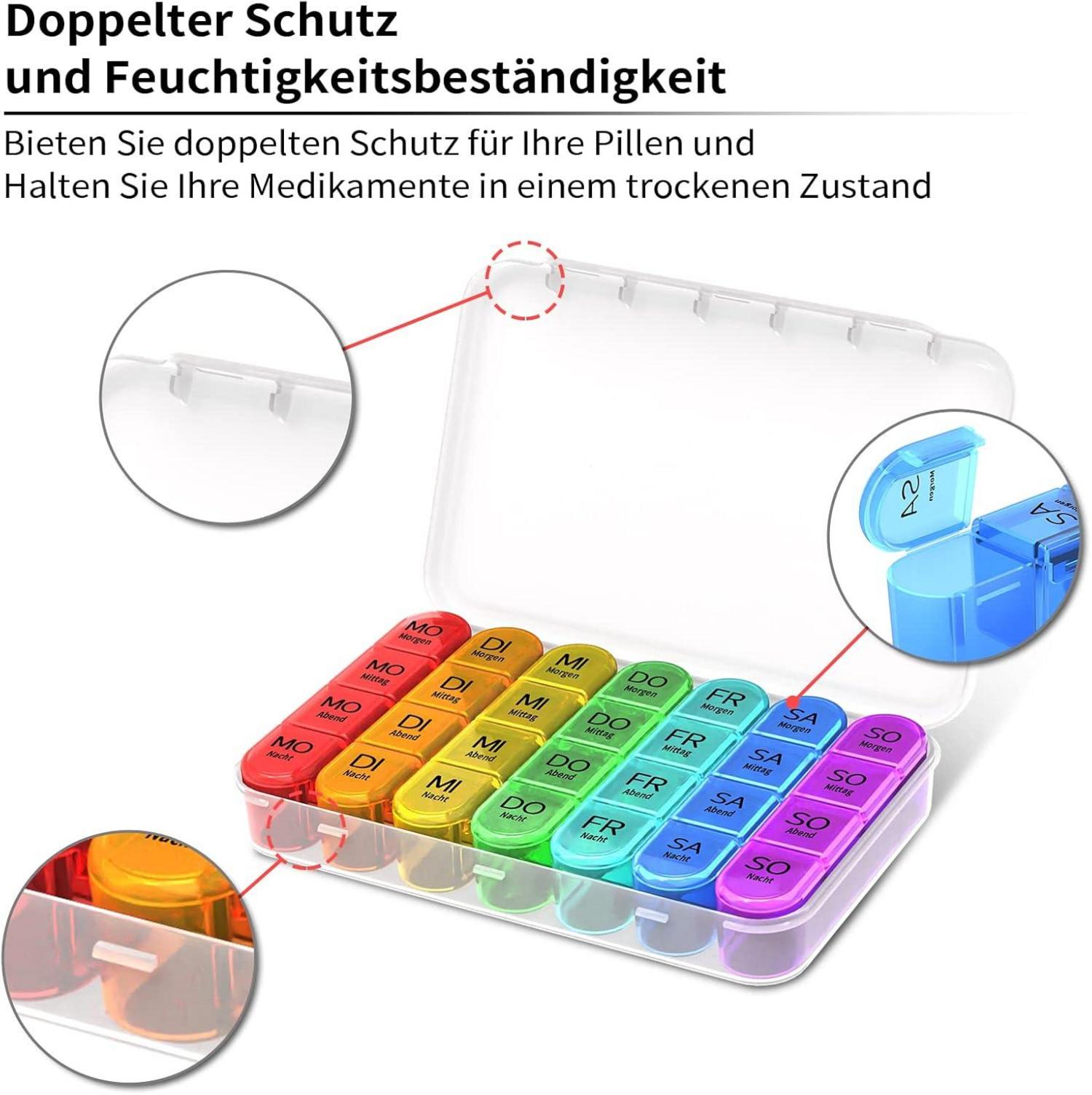 Tablettenbox 7 Tage Pillendose 4 Fächer BPA Frei transparent