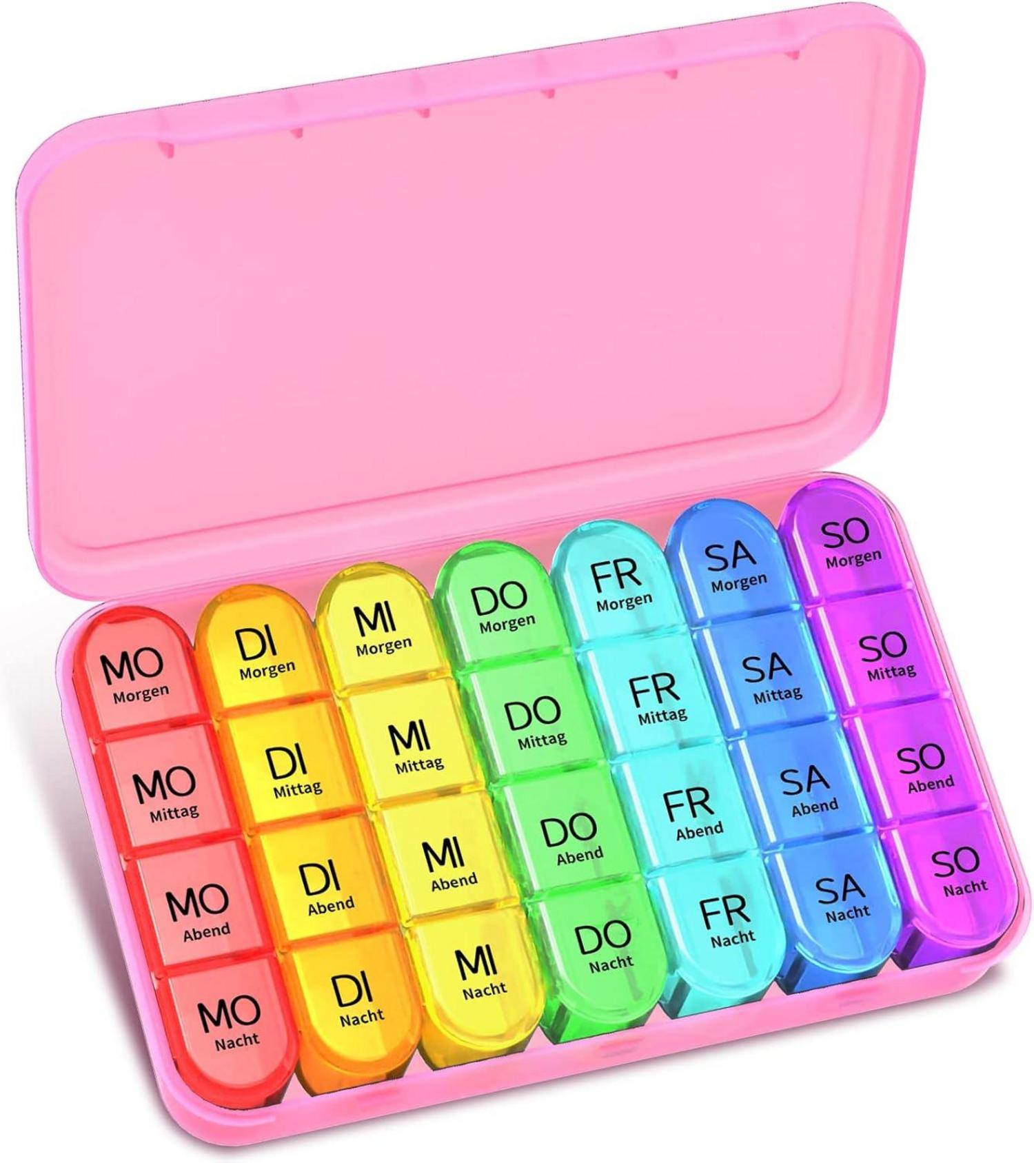 Tablettenbox 7 Tage BPA Frei Pillendose 4 Fächer Medikamentenbox