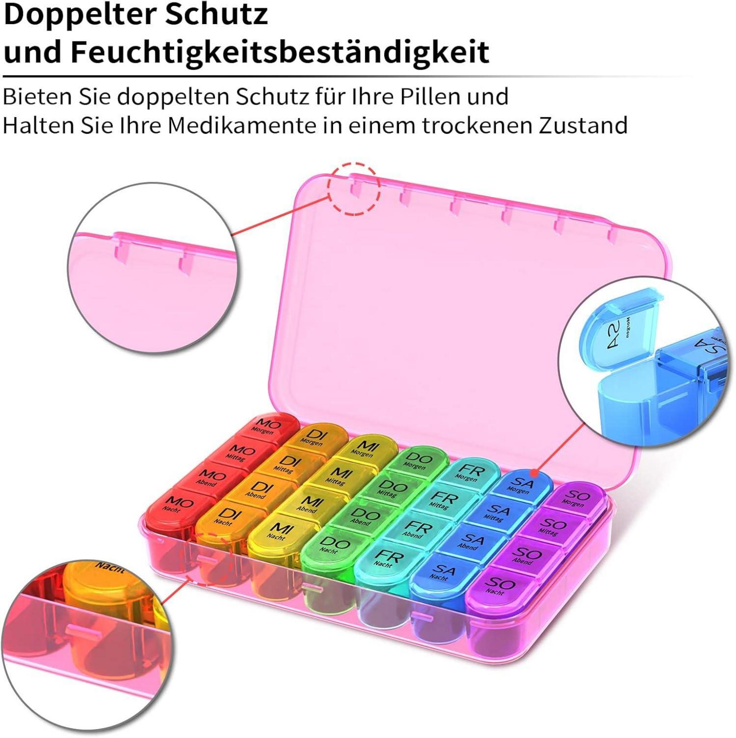 Tablettenbox 7 Tage BPA Frei Pillendose 4 Fächer Medikamentenbox