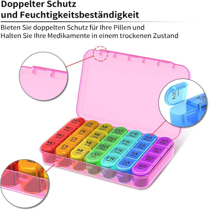 Tablettenbox 7 Tage BPA Frei Pillendose 4 Fächer Medikamentenbox