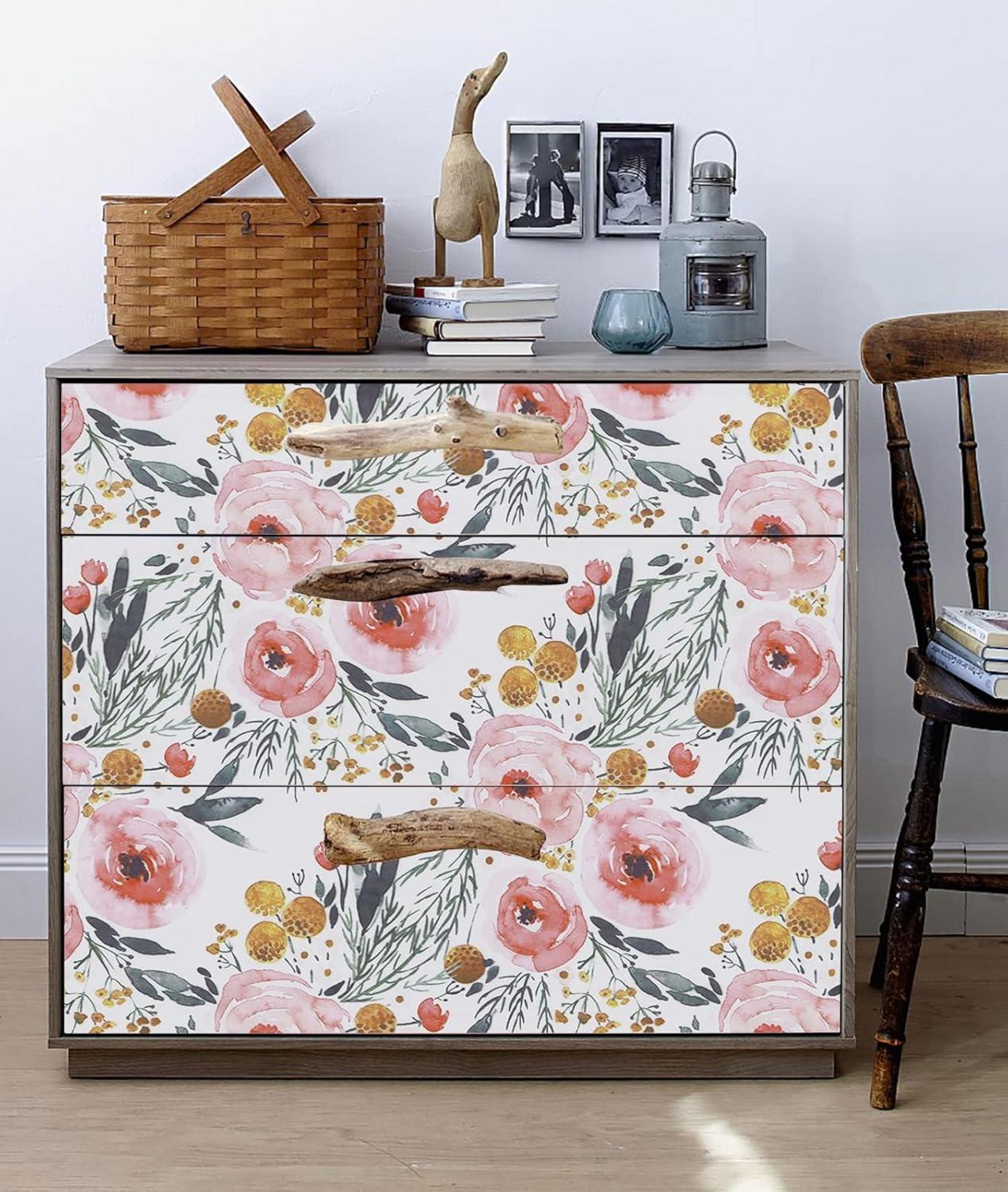 Selbstklebende Tapete Blumen 39x500cm Rosa Weiß PVC Vinyl Klebefolie