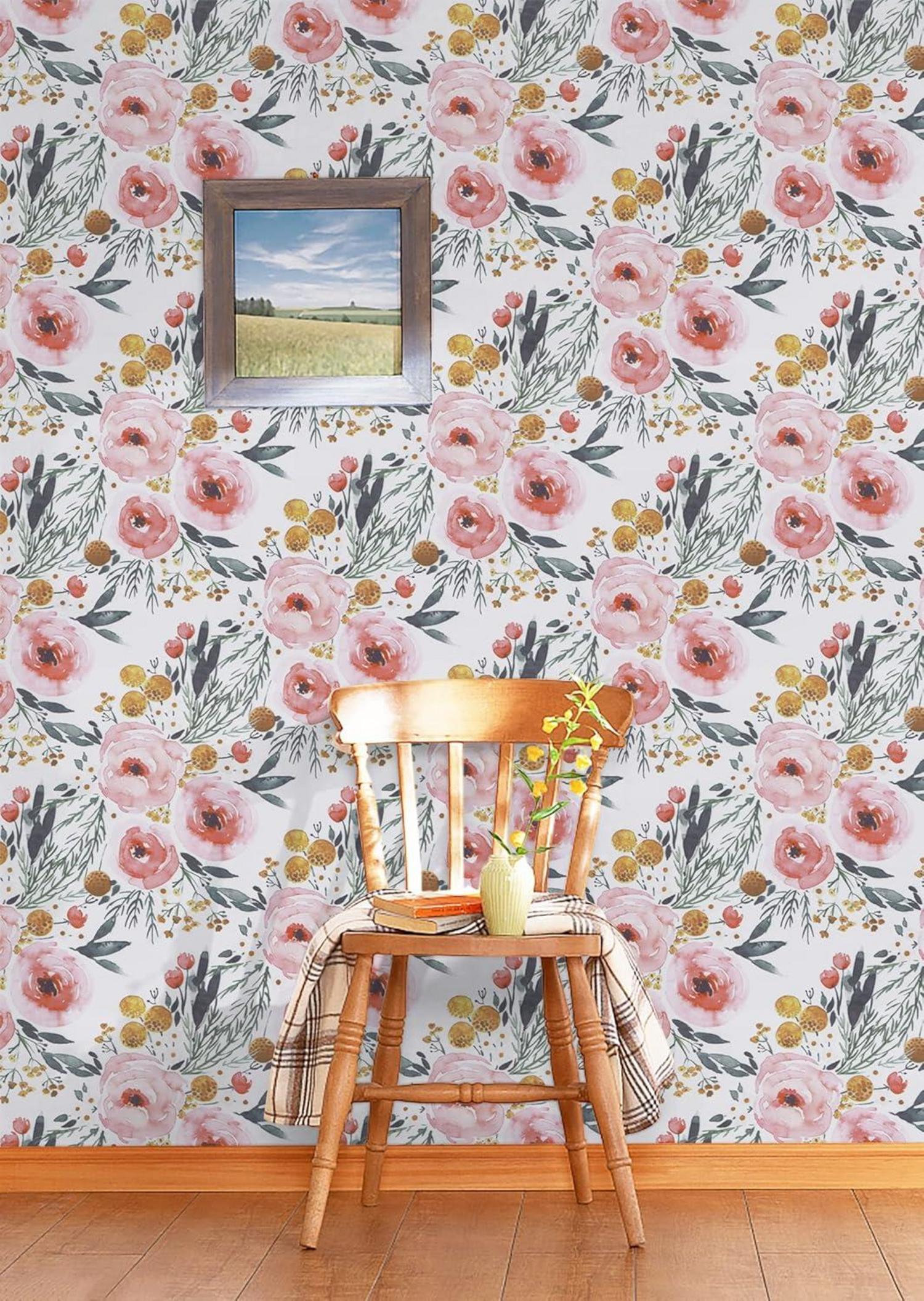 Selbstklebende Tapete Blumen 39×500cm Rosa Weiß Vinyl für Schlafzimmer