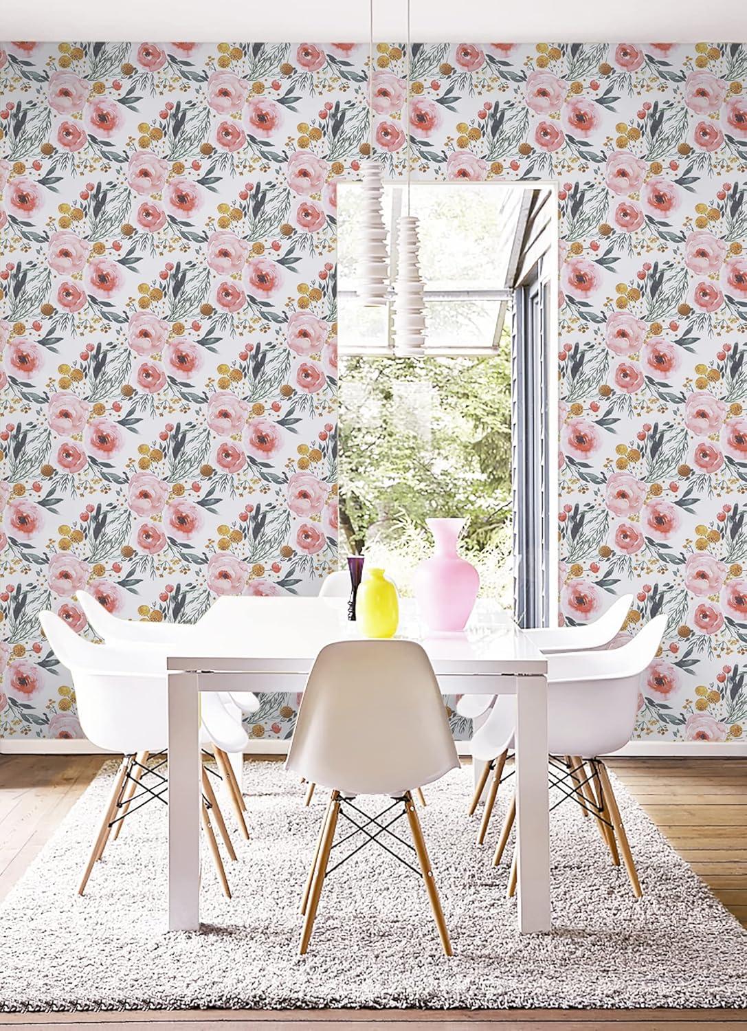 Selbstklebende Tapete Blumen 39x500cm Rosa Weiß PVC Vinyl Klebefolie