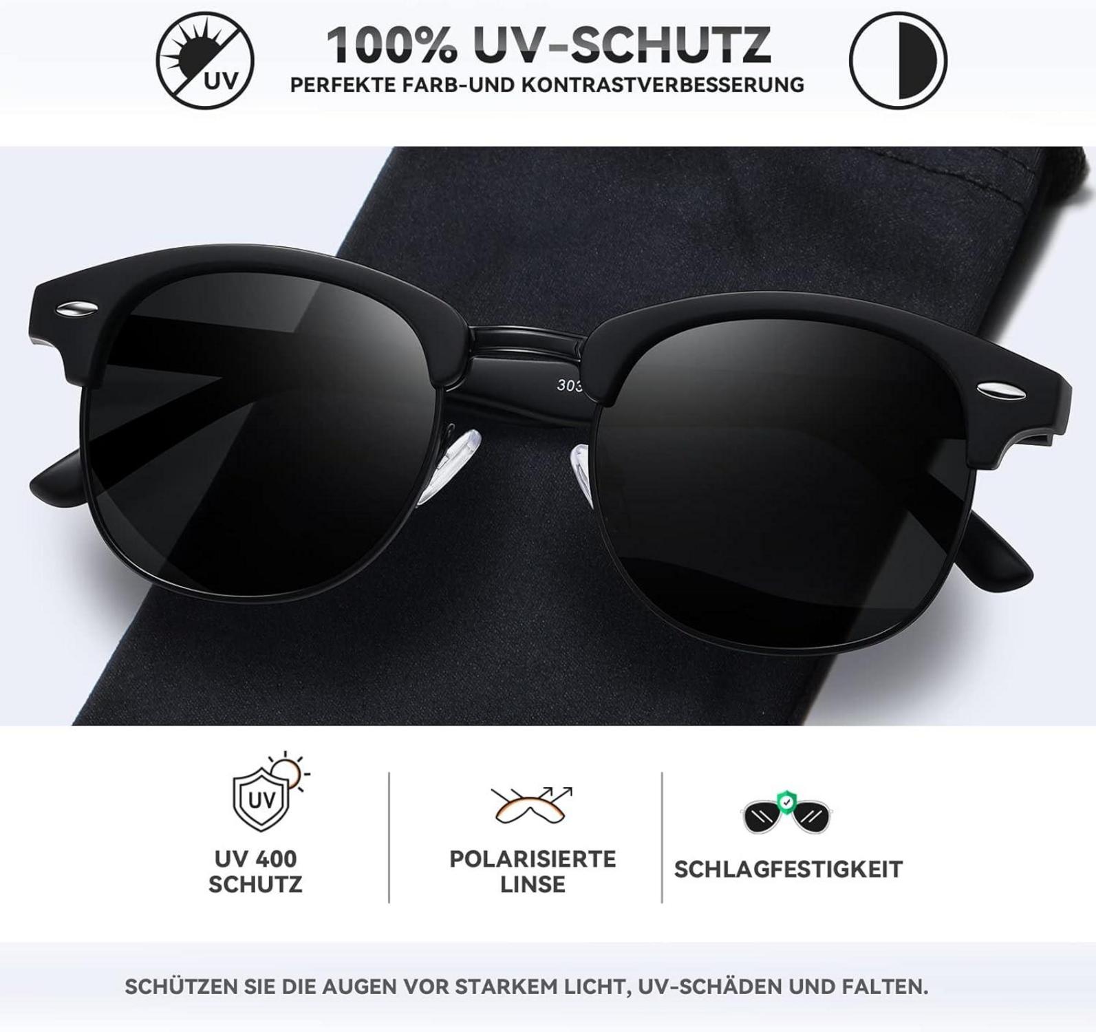 Vintage Retro Polarisierte Halbrahmen-Sonnenbrille UV400
