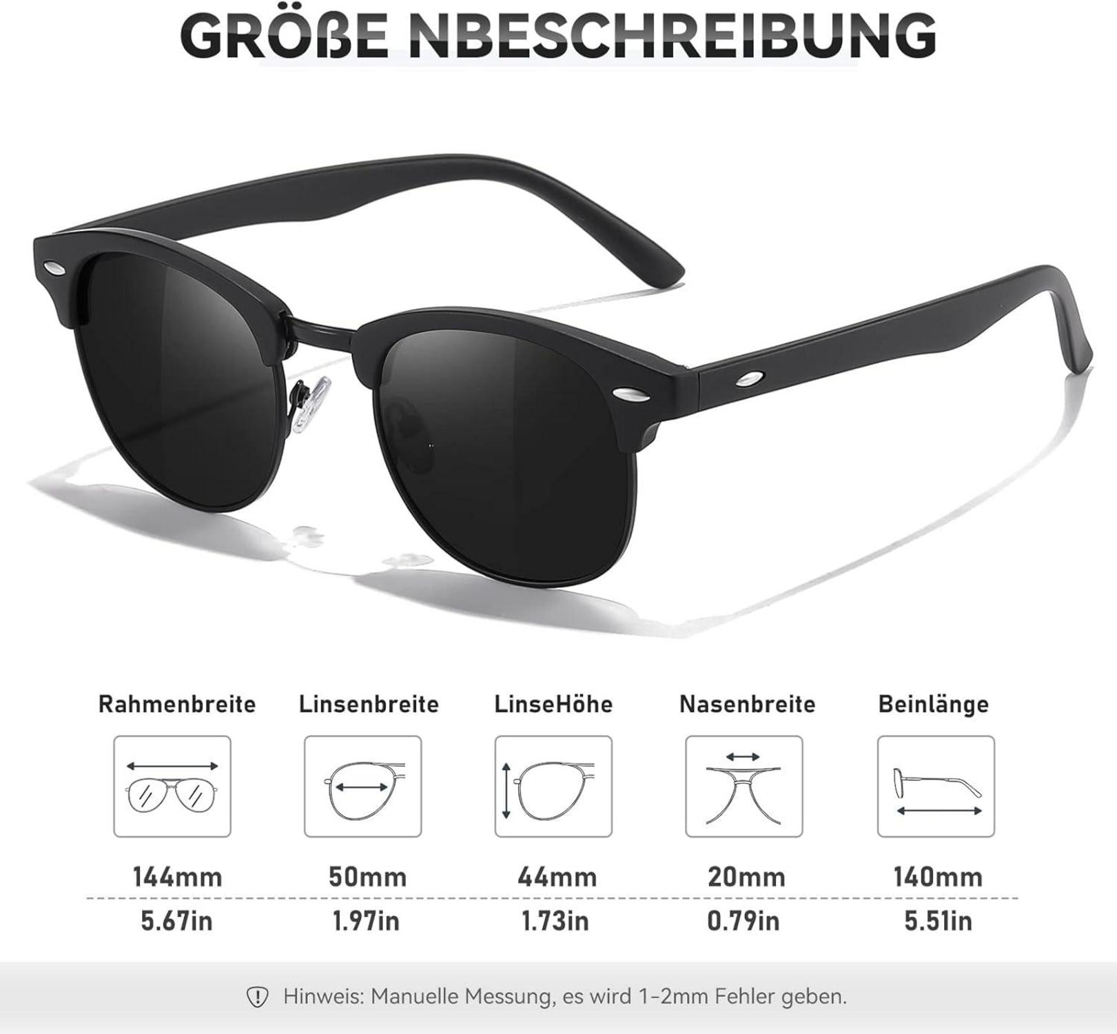 Polarisierte Retro-Sonnenbrille UV400 Schutz Metallrahmen Rechteckig