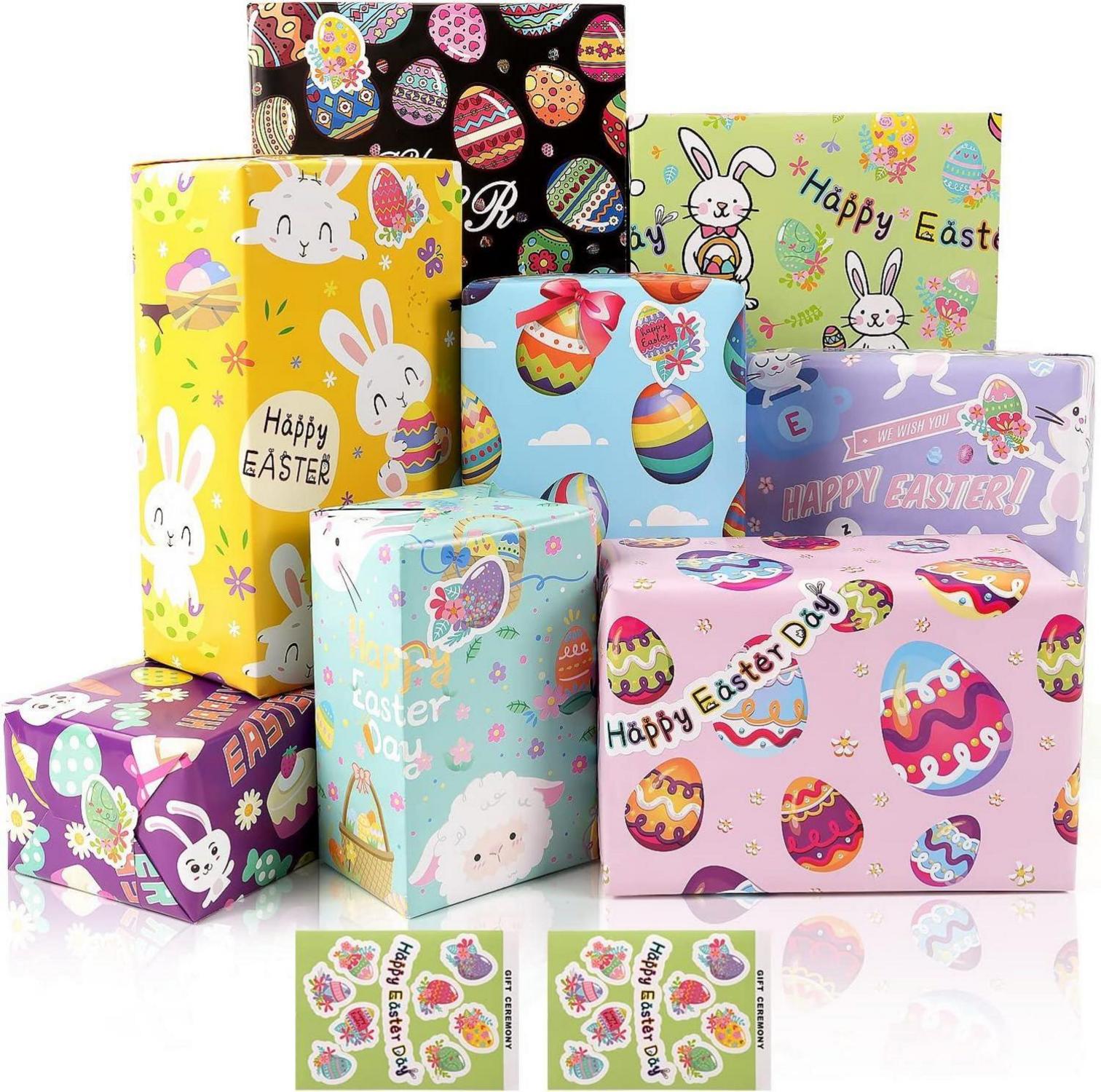 Geschenkpapier Ostern Kaninchen Eiern Aufklebern Blatt 8 Kinder