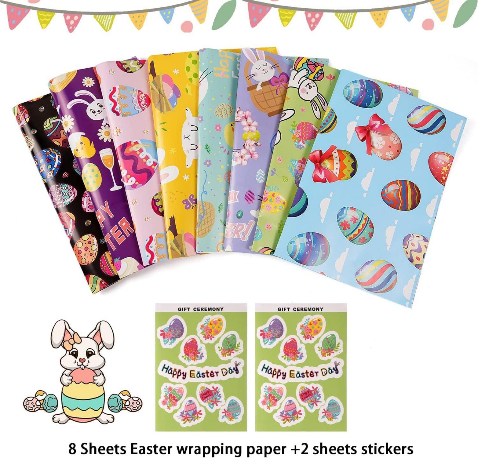 Oster-Geschenkpapier Kaninchen Eier Ostern Aufkleber 8 Blatt 50x70cm