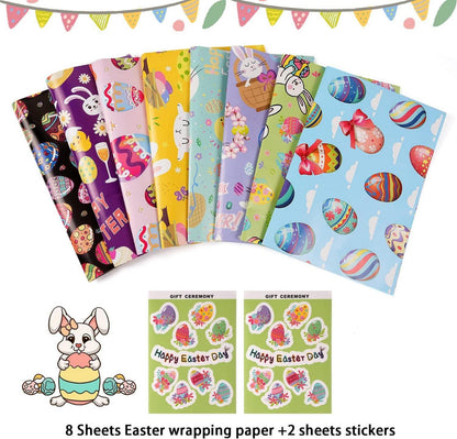 Oster-Geschenkpapier Kaninchen Eier Ostern Aufkleber 8 Blatt 50x70cm