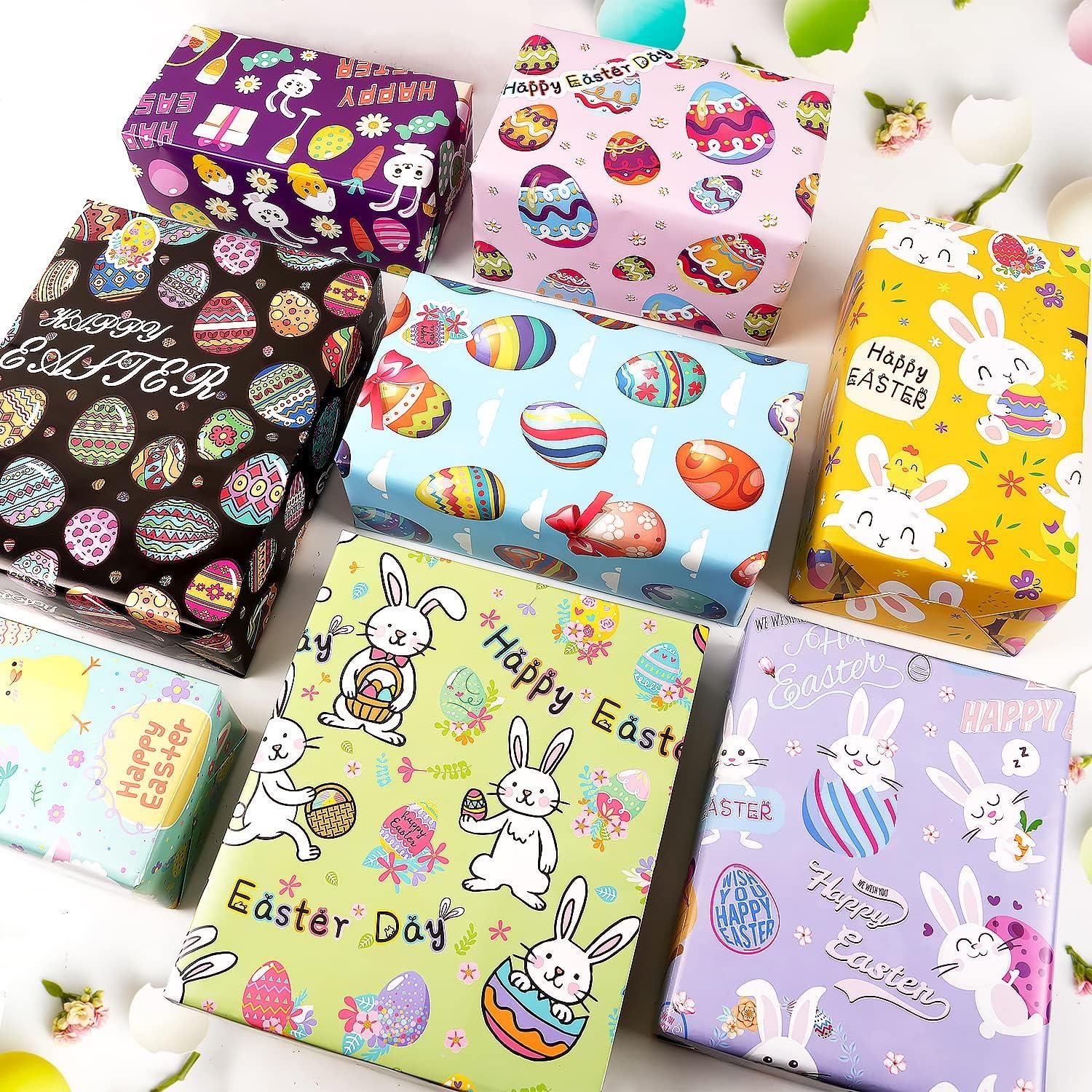 Oster Kinder Geschenkpapier 8 Blatt Aufkleber Ostern Kaninchen Eiern 50x70cm