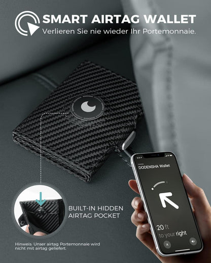 DODENSHA Airtag Mini Geldbörse RFID Münzfach Herren Slim Wallet Schwarz