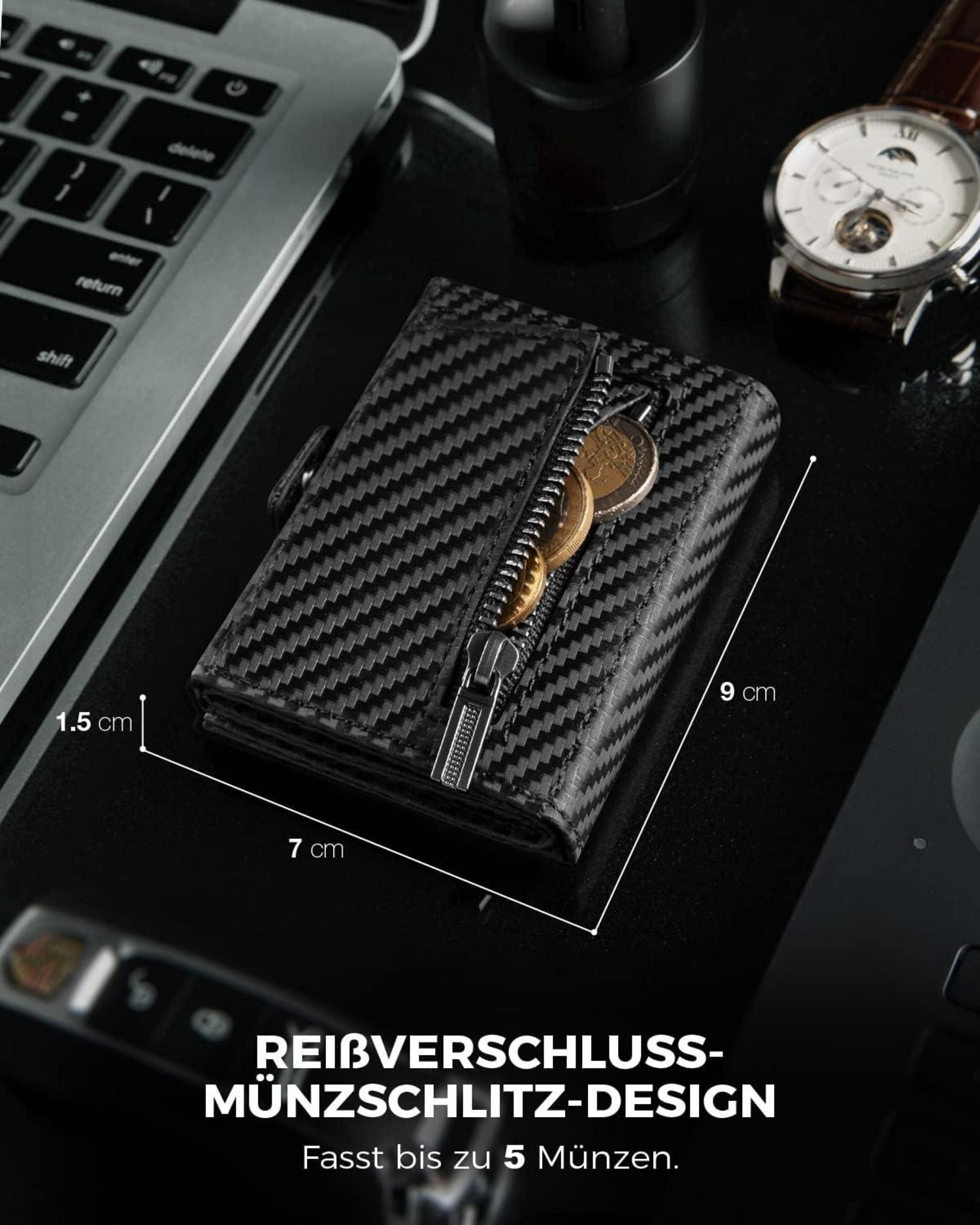 Mini Geldbörse RFID-Schutz Herren Karten Portemonnaie Slim Wallet Schwarz