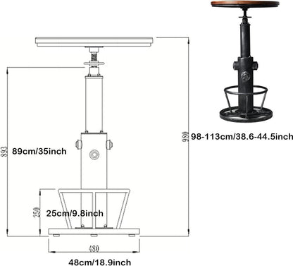 Höhenverstellbarer Industrie-Bistro-Bartisch mit drehbarer Holzplatte