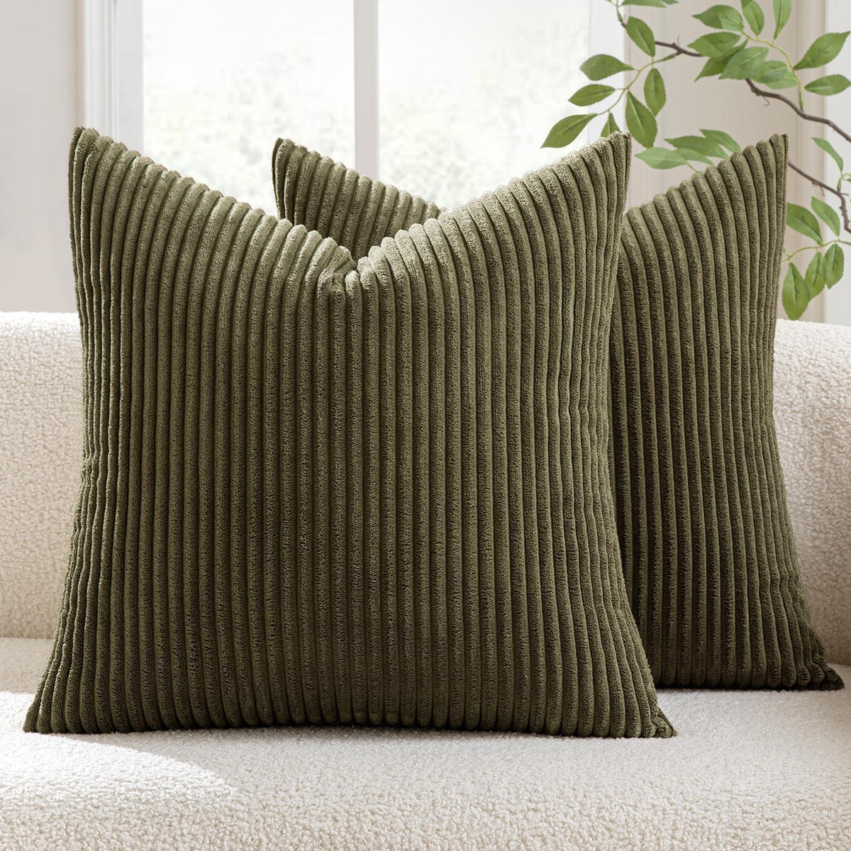 2er Set Kissenbezüge 45x45 cm Olivgrün mit Verstecktem Reißverschluss